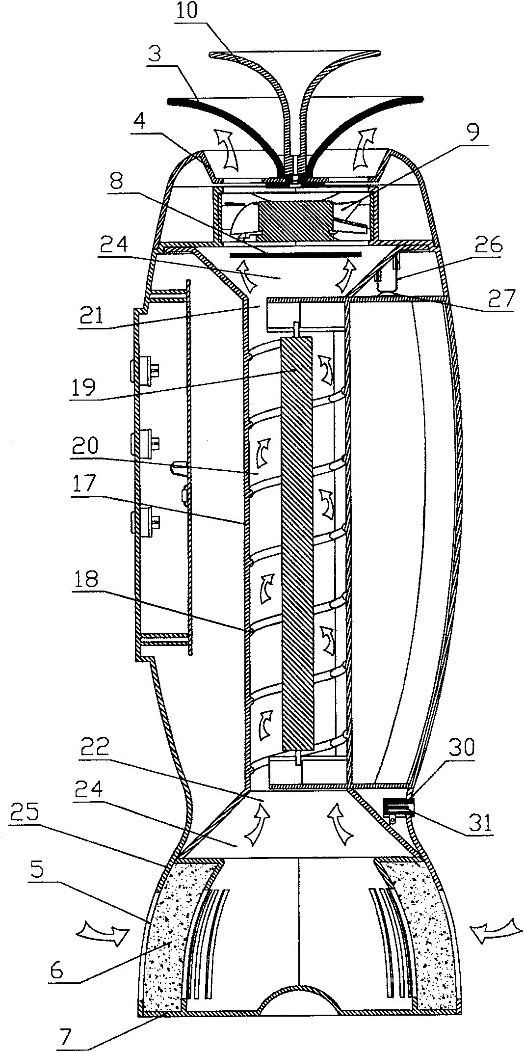 Nano photoelectronic air purifier with screw air collector