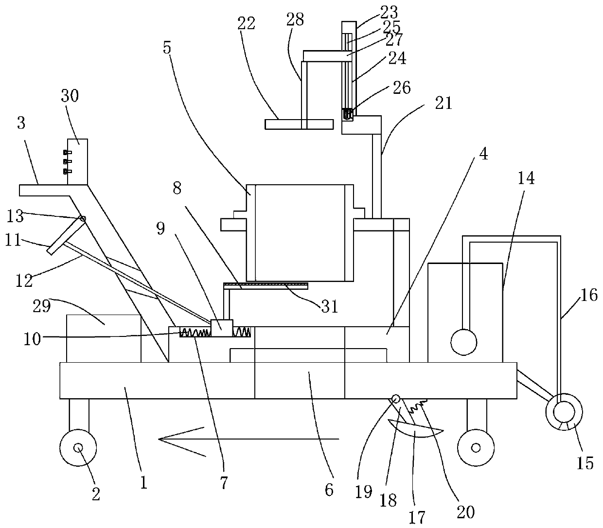 Turf levelling and irrigating device for gardens