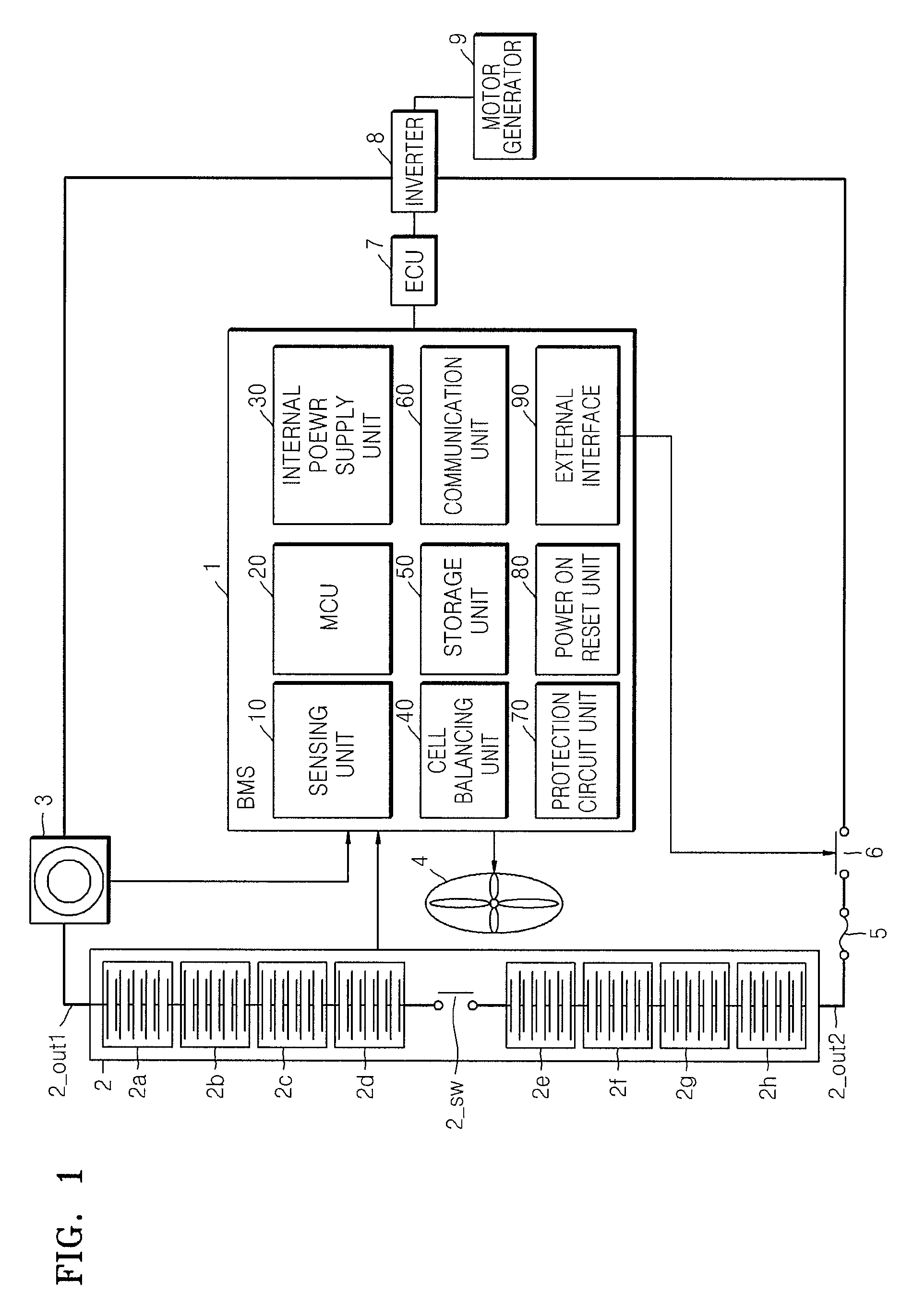 Battery management system including switch