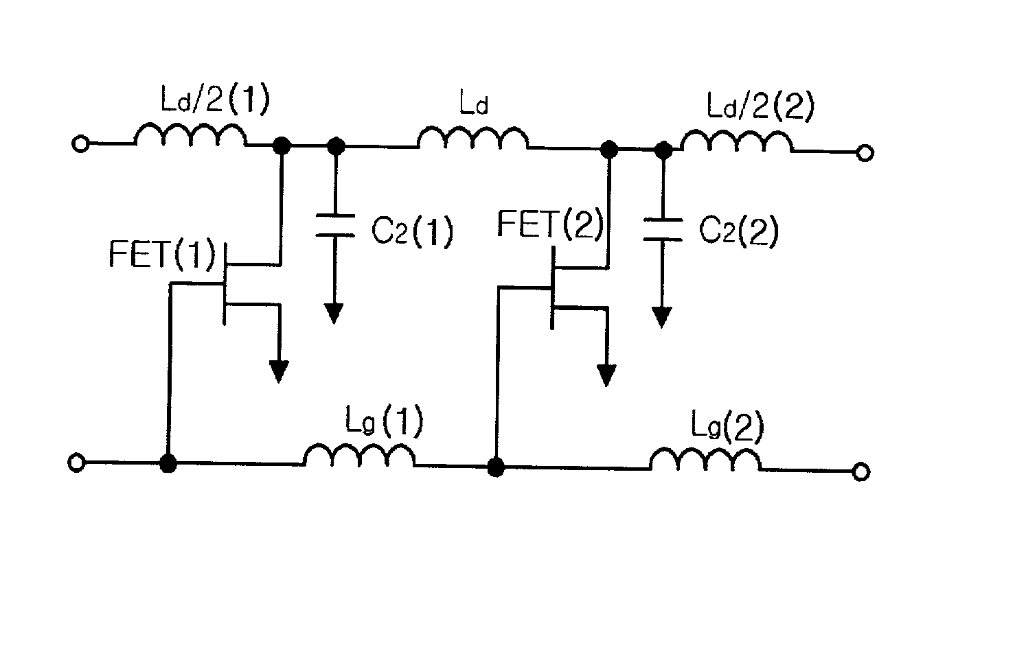 Traveling-wave amplifier having a II -type output transmission line structure