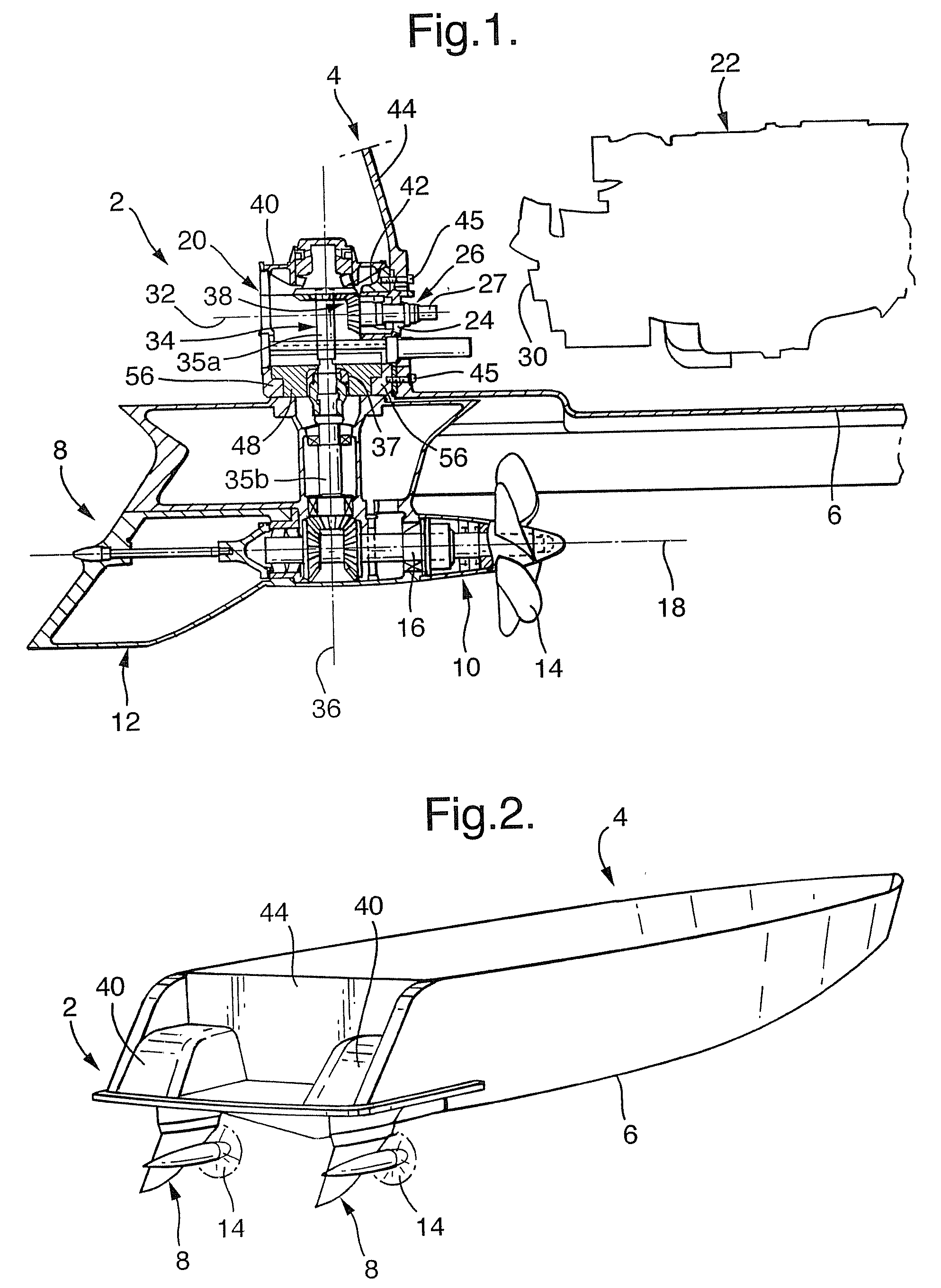 Means for bearing a propulsion unit and a propulsion system for a waterbourne vessel