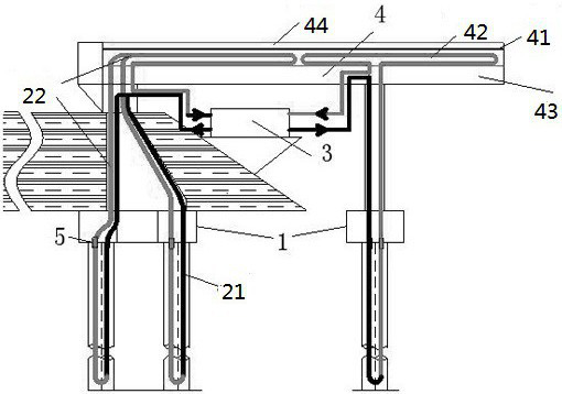 Blister sounding pipe energy pile bridge deck deicing system and construction method thereof