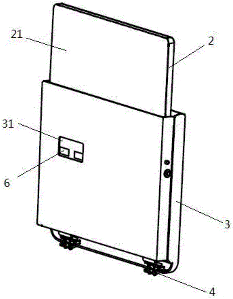 Tipping-bucket type charging device for flat panel detector on machine body of mobile X-ray machine