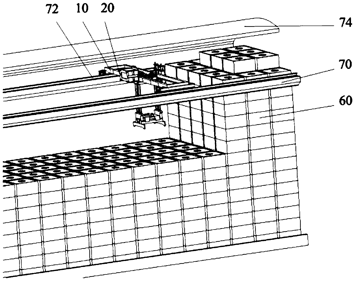 Bridge-stacking secondary stacking device for radioactive waste goods packages