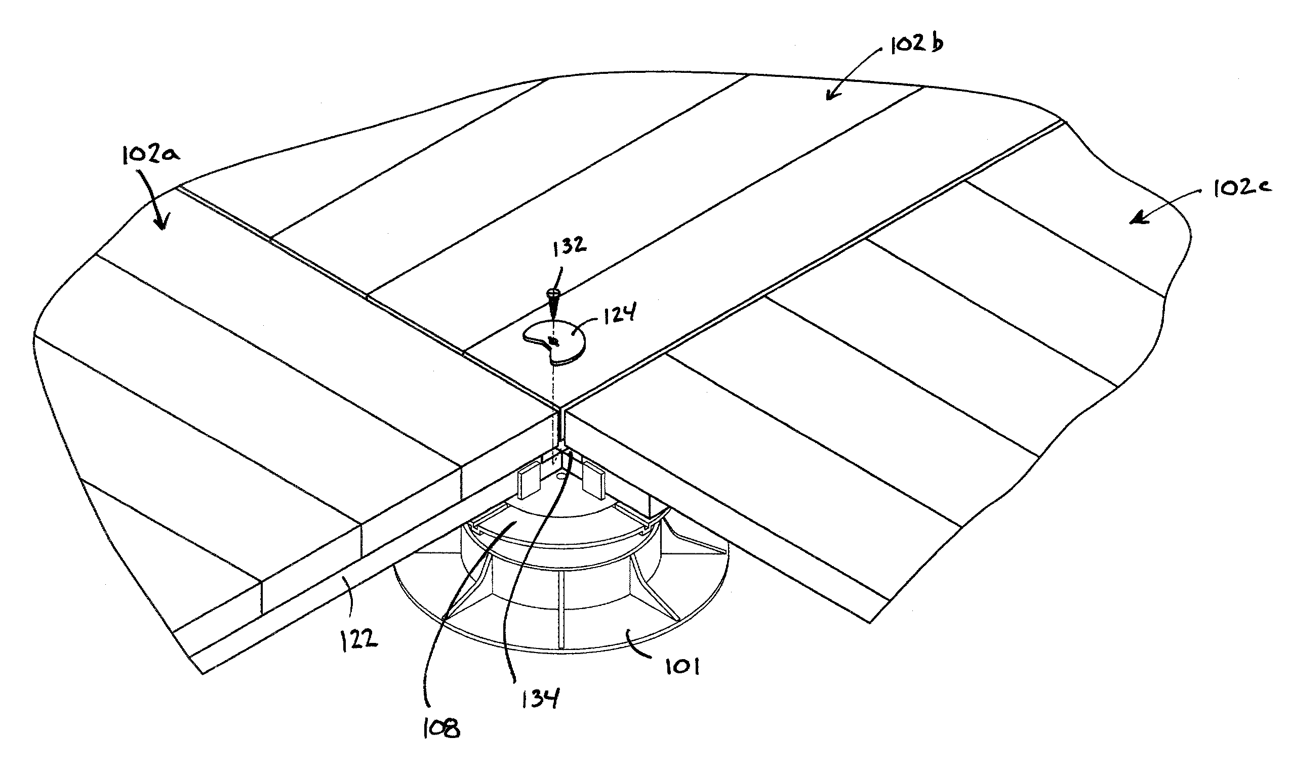 Support pedestal having an anchoring washer for securing elevated surface tiles