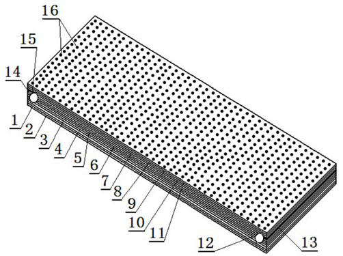 A wooden perforated sound-absorbing panel with built-in heating material