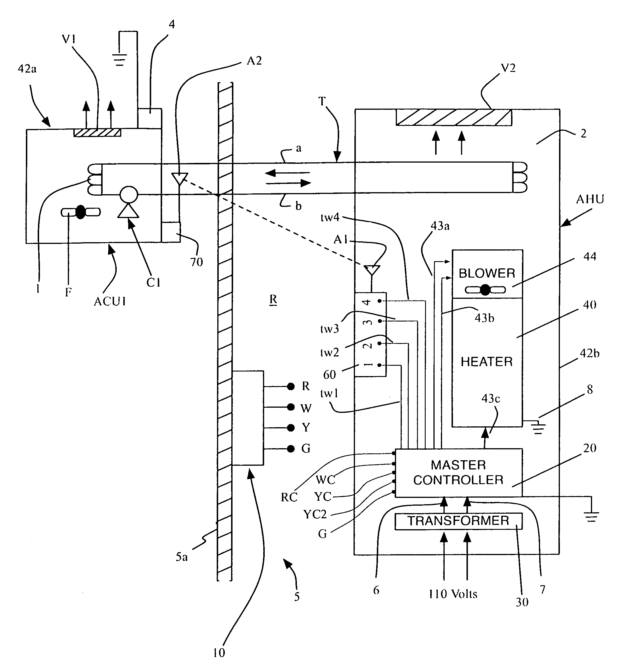 Air conditioning system, control unit and other components used therewith