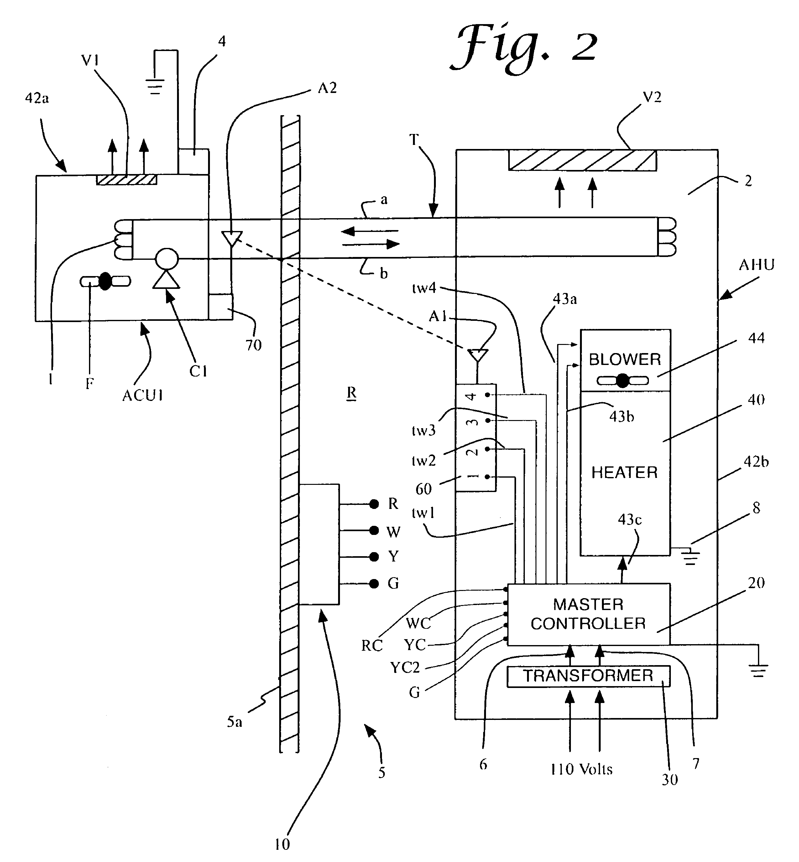 Air conditioning system, control unit and other components used therewith