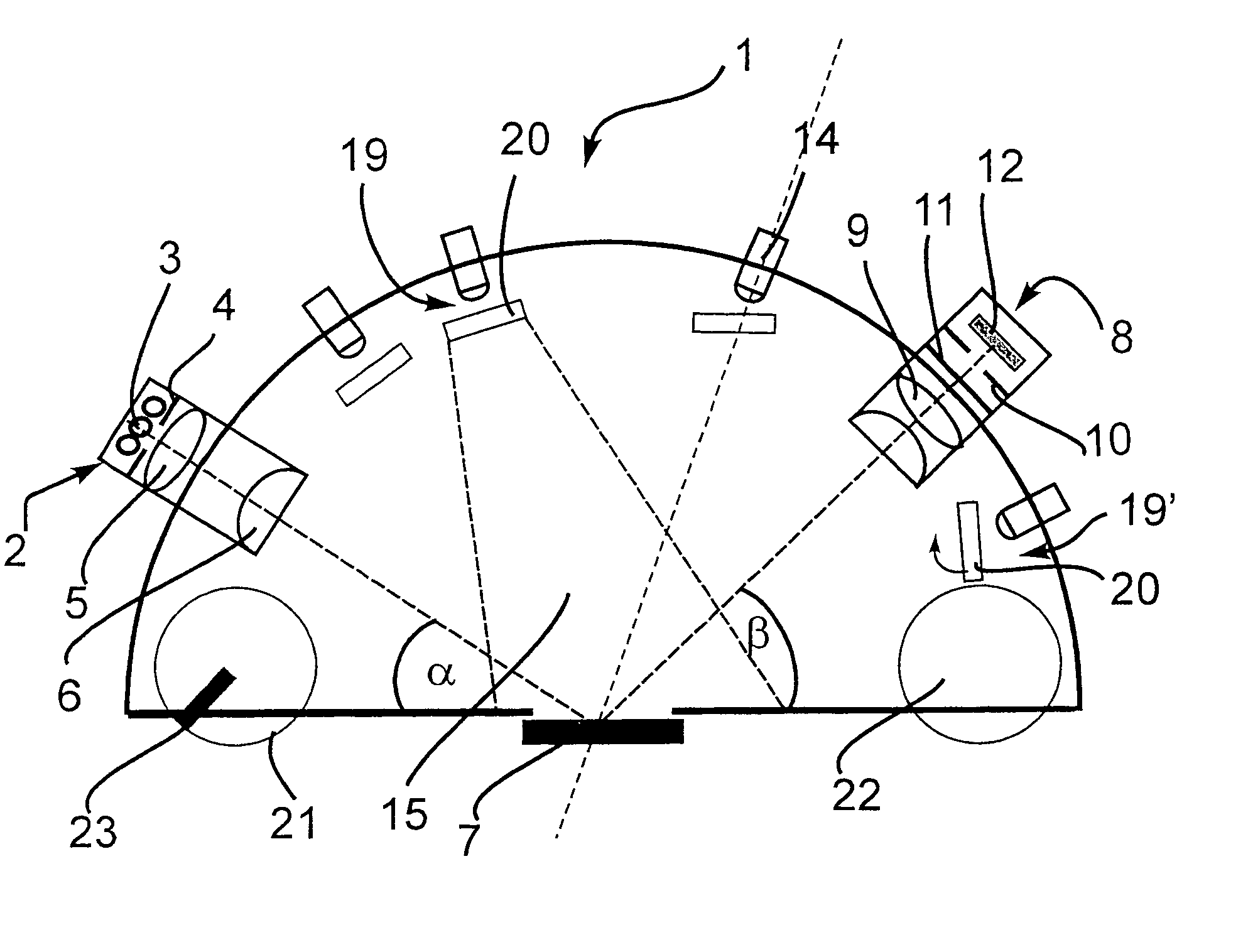 Device and method for determining the properties of surfaces