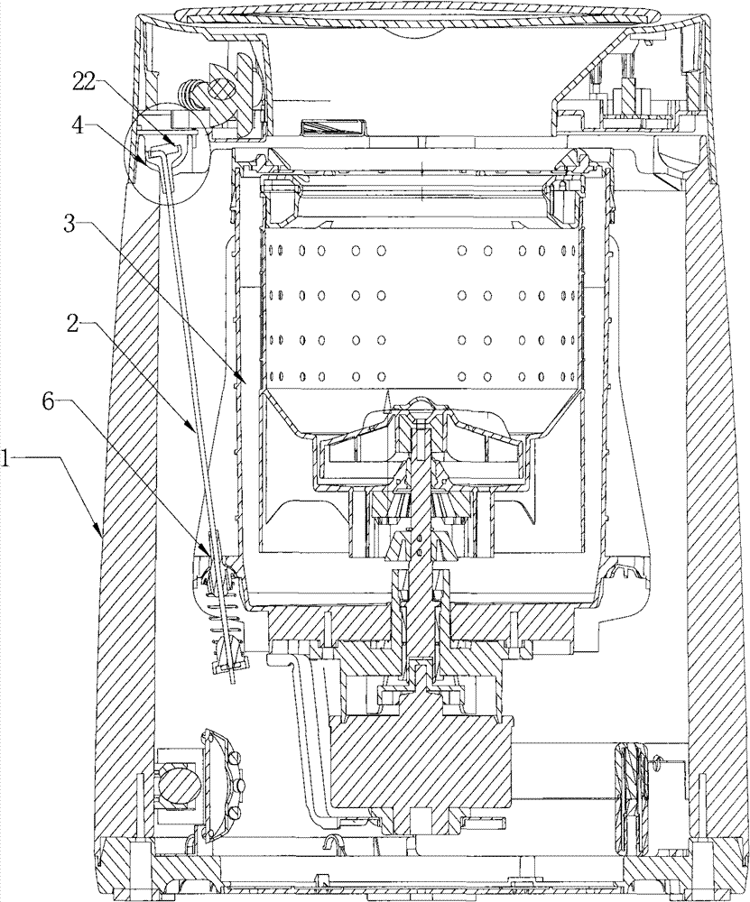 A shock-absorbing suspension rod anti-detachment device for a small buoyancy washing machine