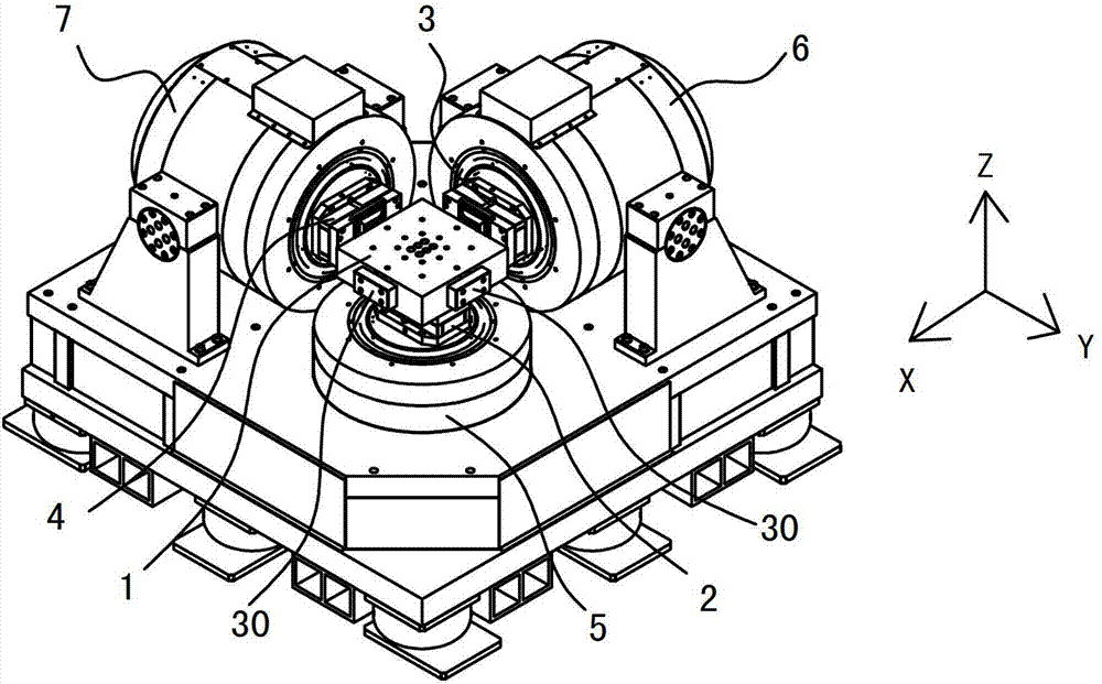 Plane static pressure type vibration transferring and decoupling device and tri-axial vibration composite experiment table