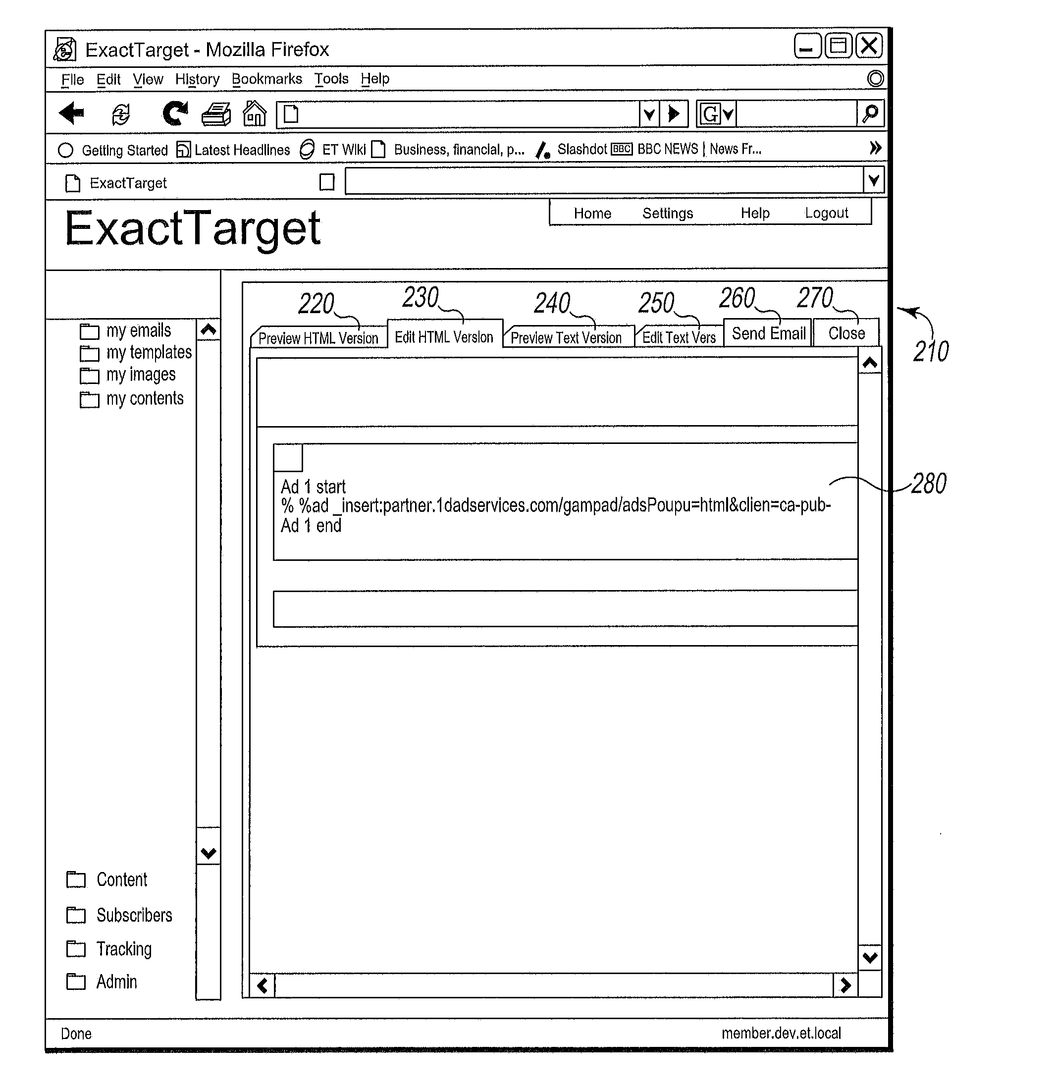 System, method and user interface for generating electronic mail with embedded optimized live content