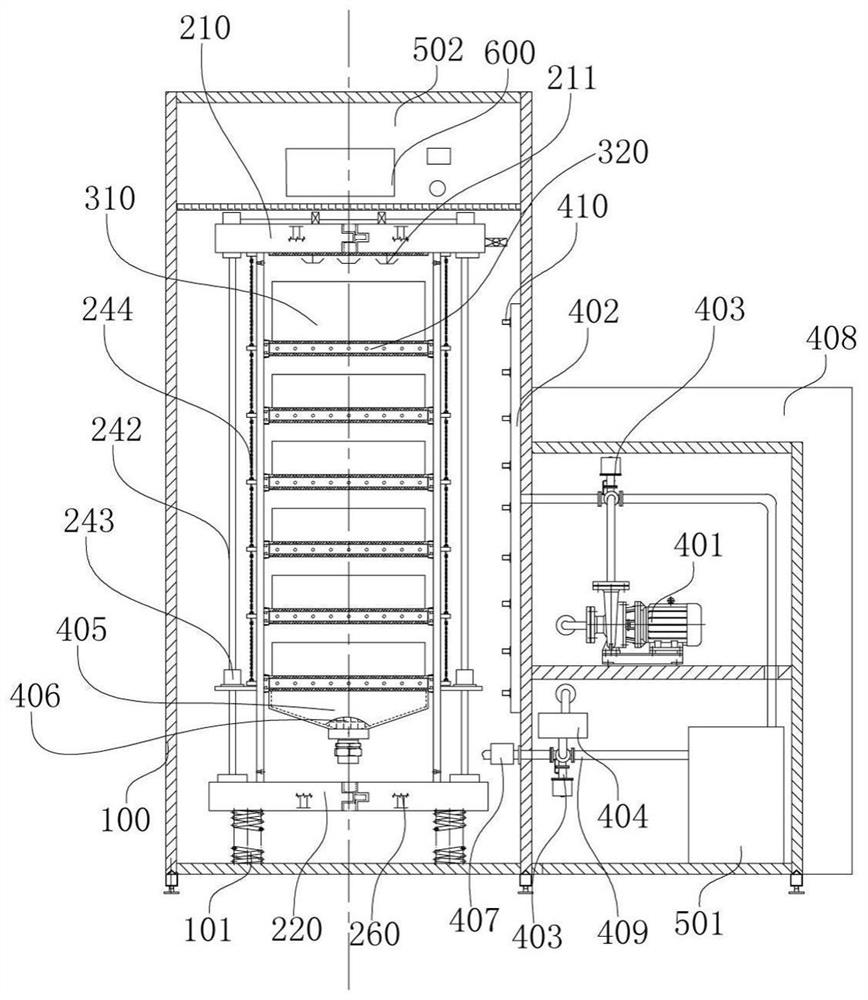 Polymeric proppant automatic lifting dry and wet screening device and method