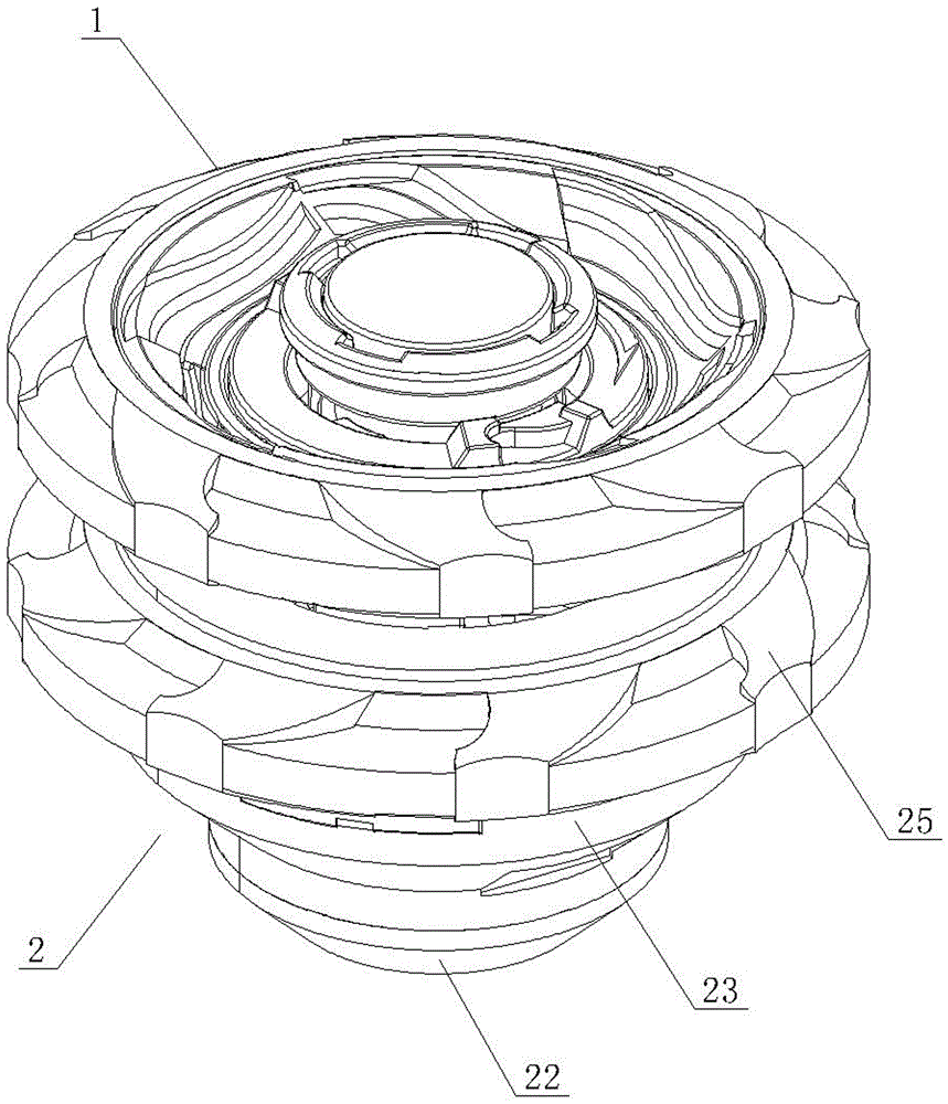 A combined toy top with magnetic control separation