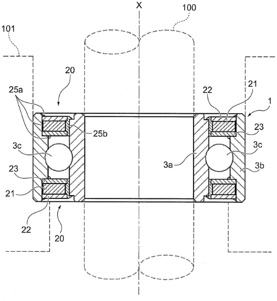 Bearing with magnetic fluid seal and fishing reel with same