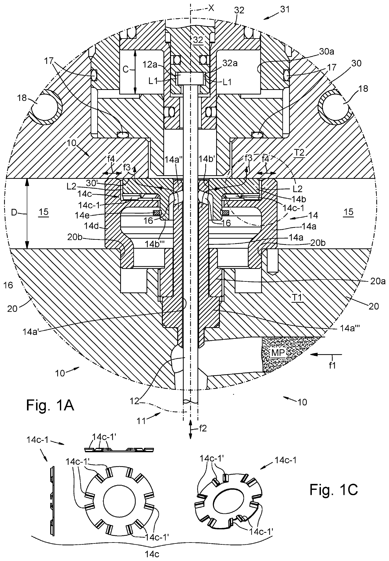 Injection unit, with closure pin, for the injection moulding of plastic material, with capacity to recover thermal dilatations and avoid leakage of the plastic material