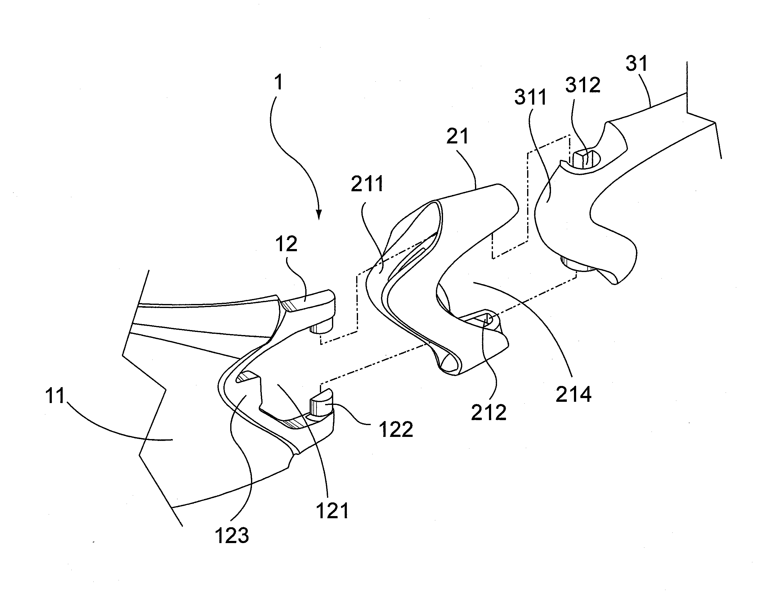 Coupling structure for eyeglasses