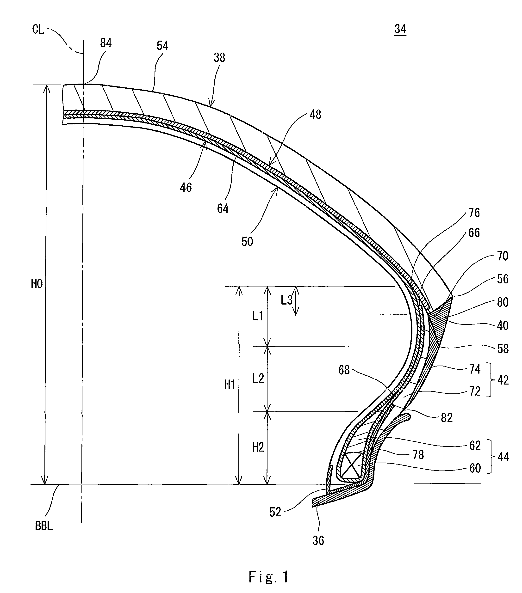 Pneumatic tire for motorcycle with tread wings and with sidewalls each having inner layer and outer layer