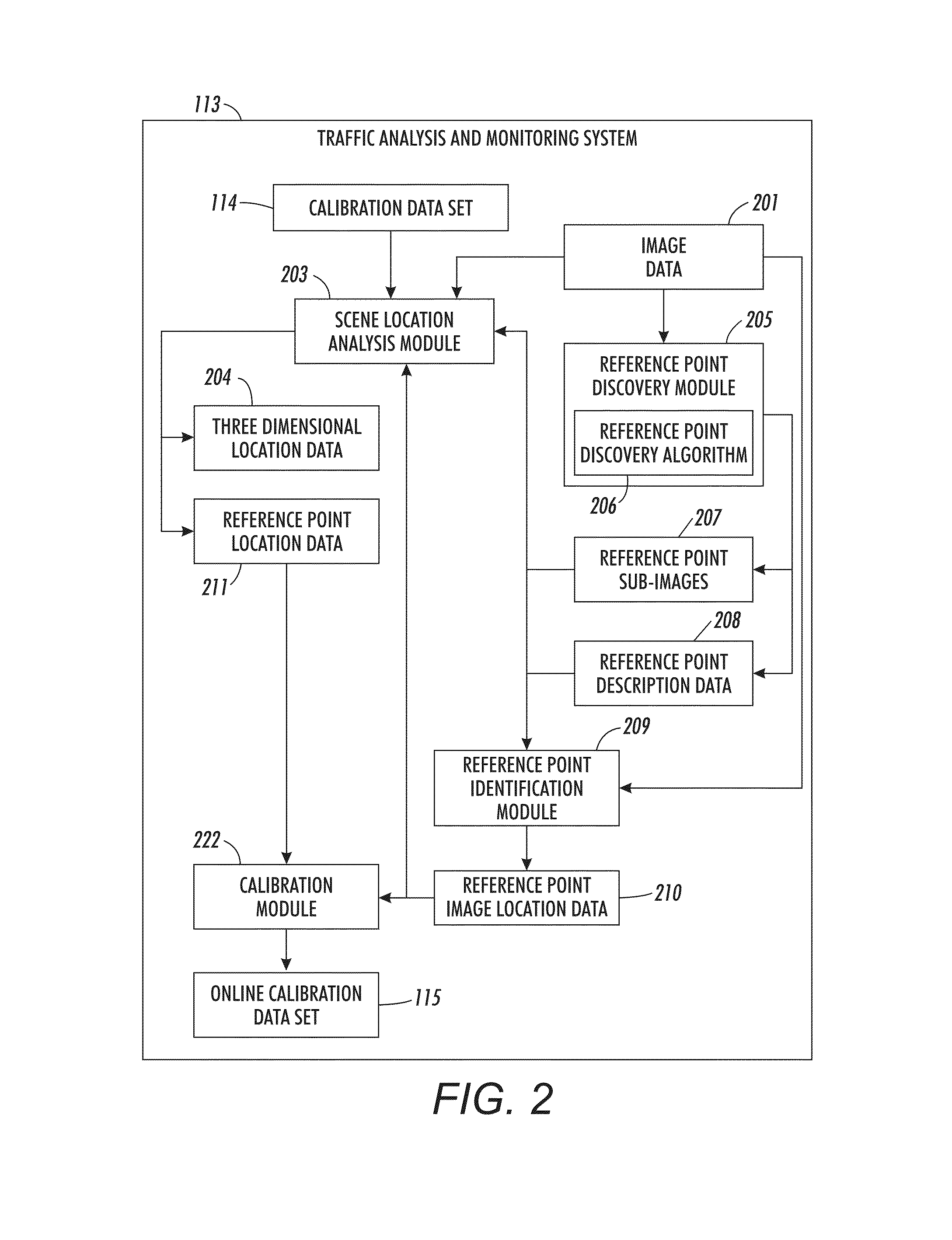 Traffic camera calibration update utilizing scene analysis