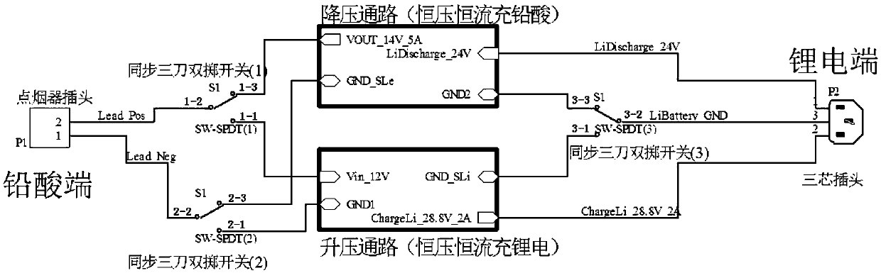 A two-way mutual charging system for 24v lithium battery and 12v lead-acid battery