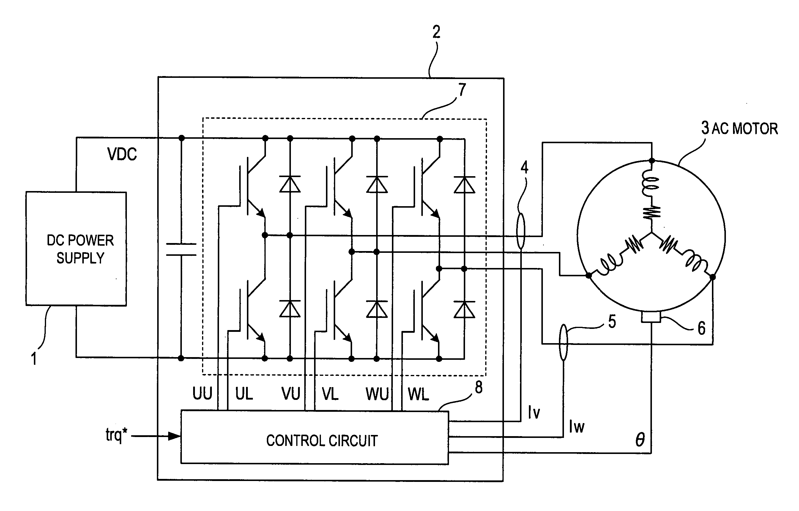 Apparatus for controlling three-phase AC motor on two-phase modulation technique