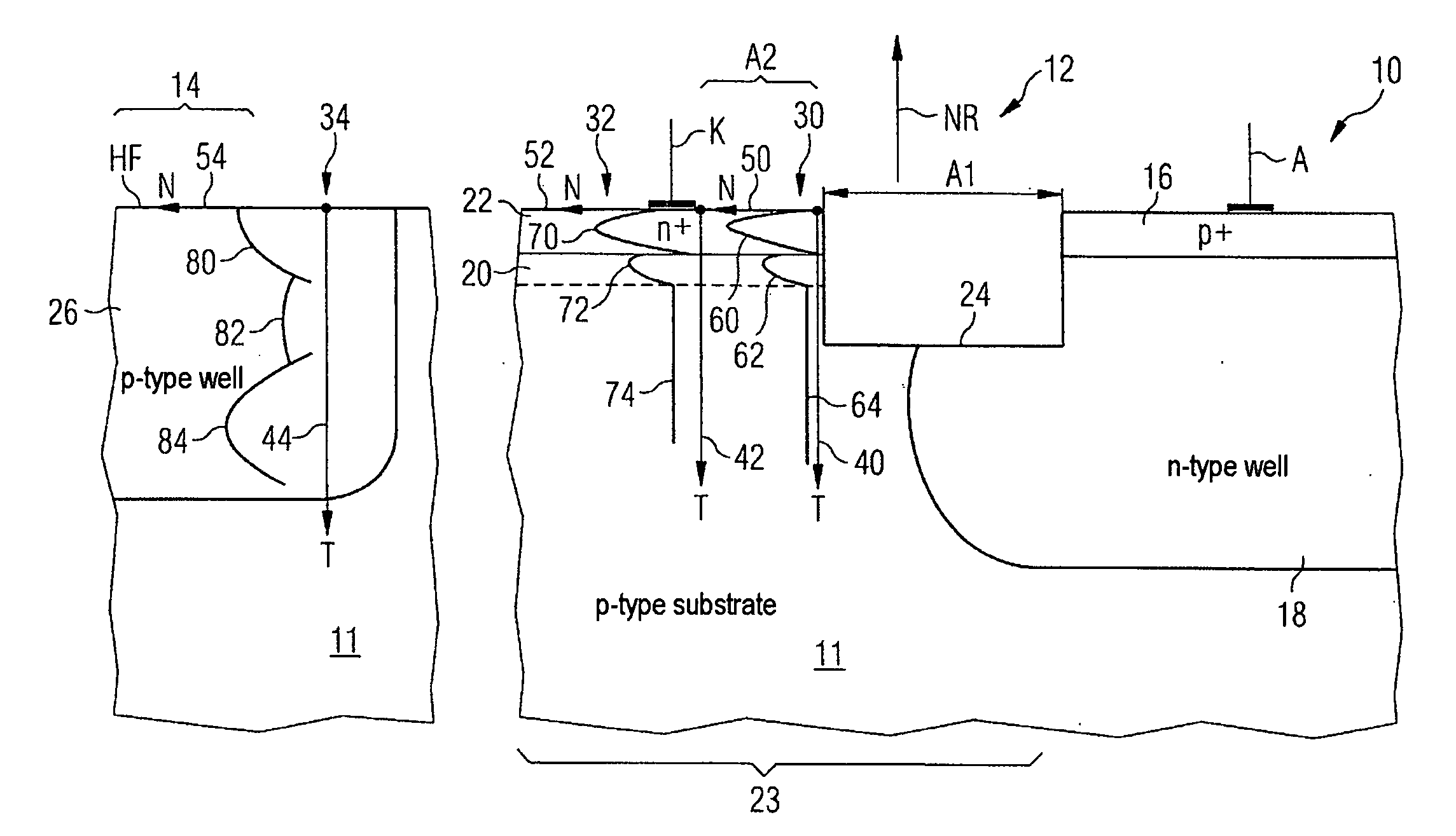 Integrated circuit arrangement with shockley diode or thyristor and method for production and use of a thyristor