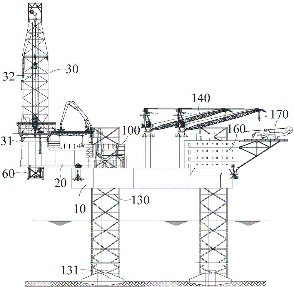 Notch cantilevered type self elevating type drilling platform