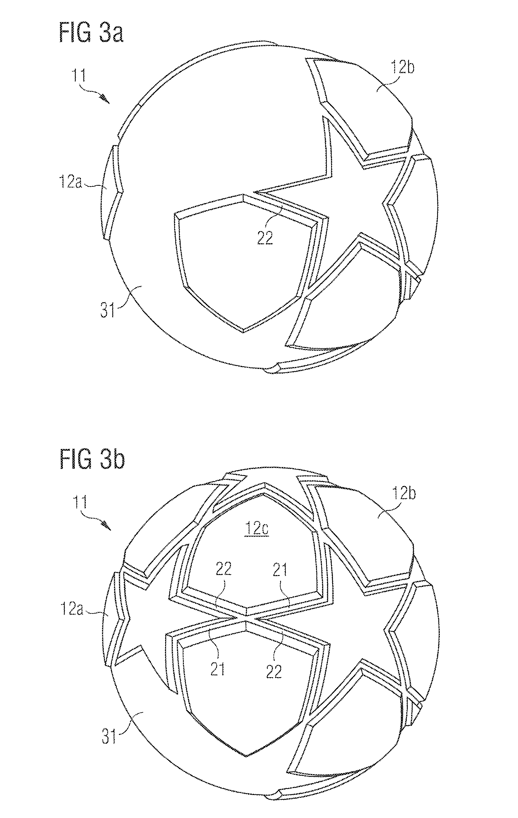 Ball, in particular a soccer ball, and method of manufacturing a ball