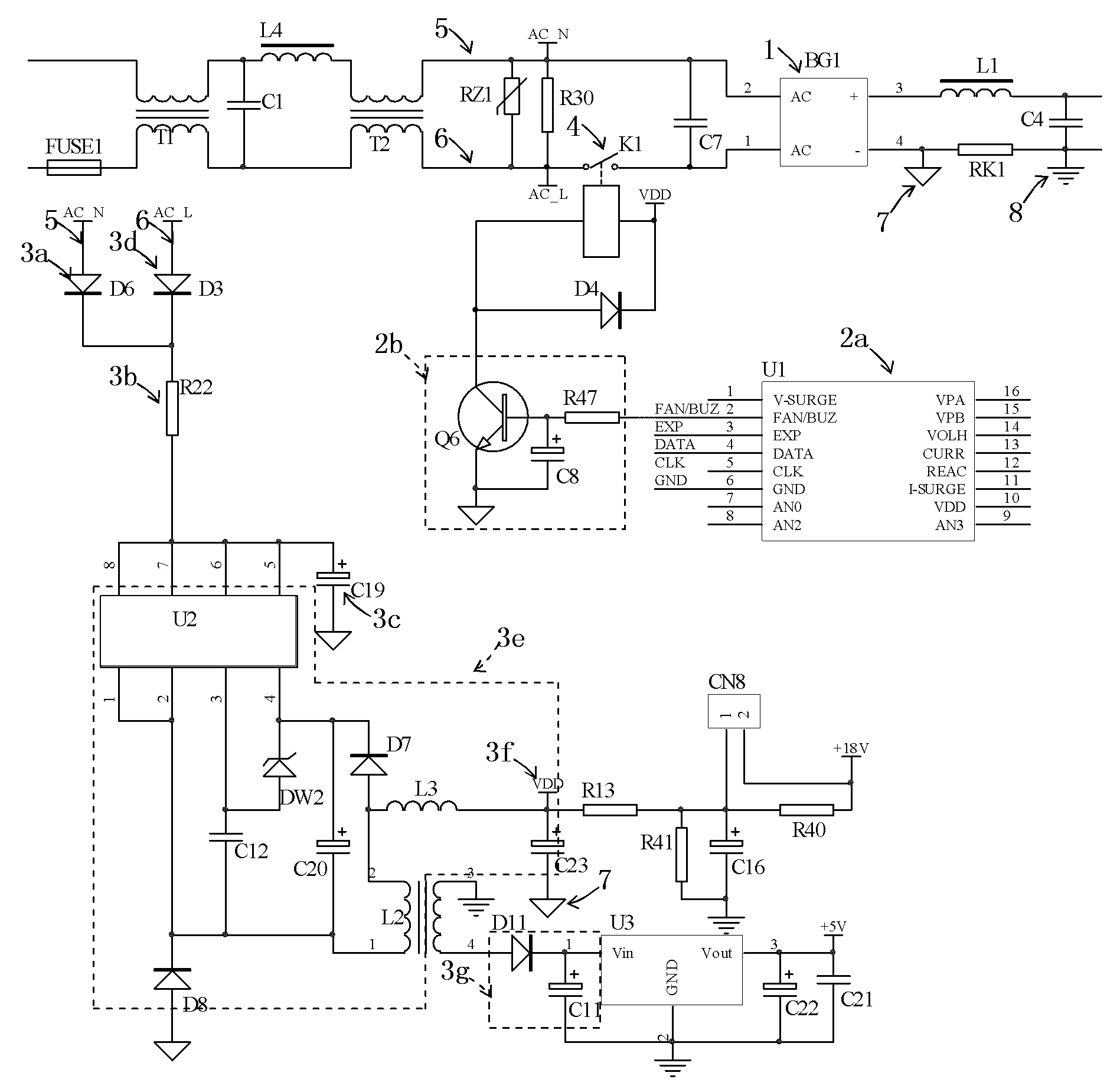 Power supply for low stand-by power consumption electromagnetic heating device and electromagnetic oven