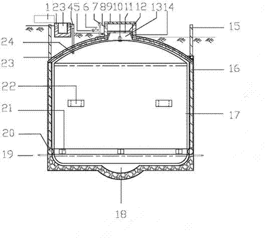 Air mold pouring polymerization concrete air inflation detection type small water cellar, construction method of small water cellar, application of small water cellar in biogas digester construction and inflatable model special for small water cellar