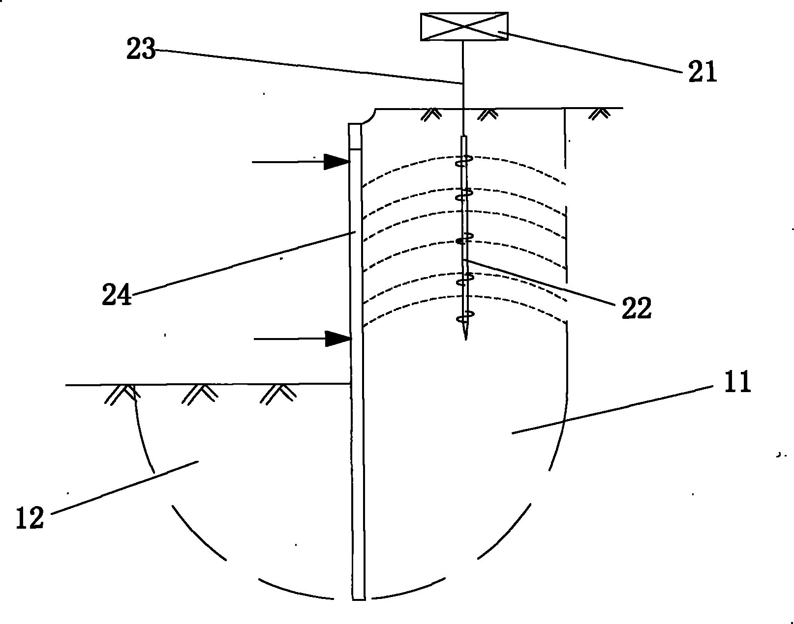 Device for improving degree of security of foundation ditch construction and method thereof