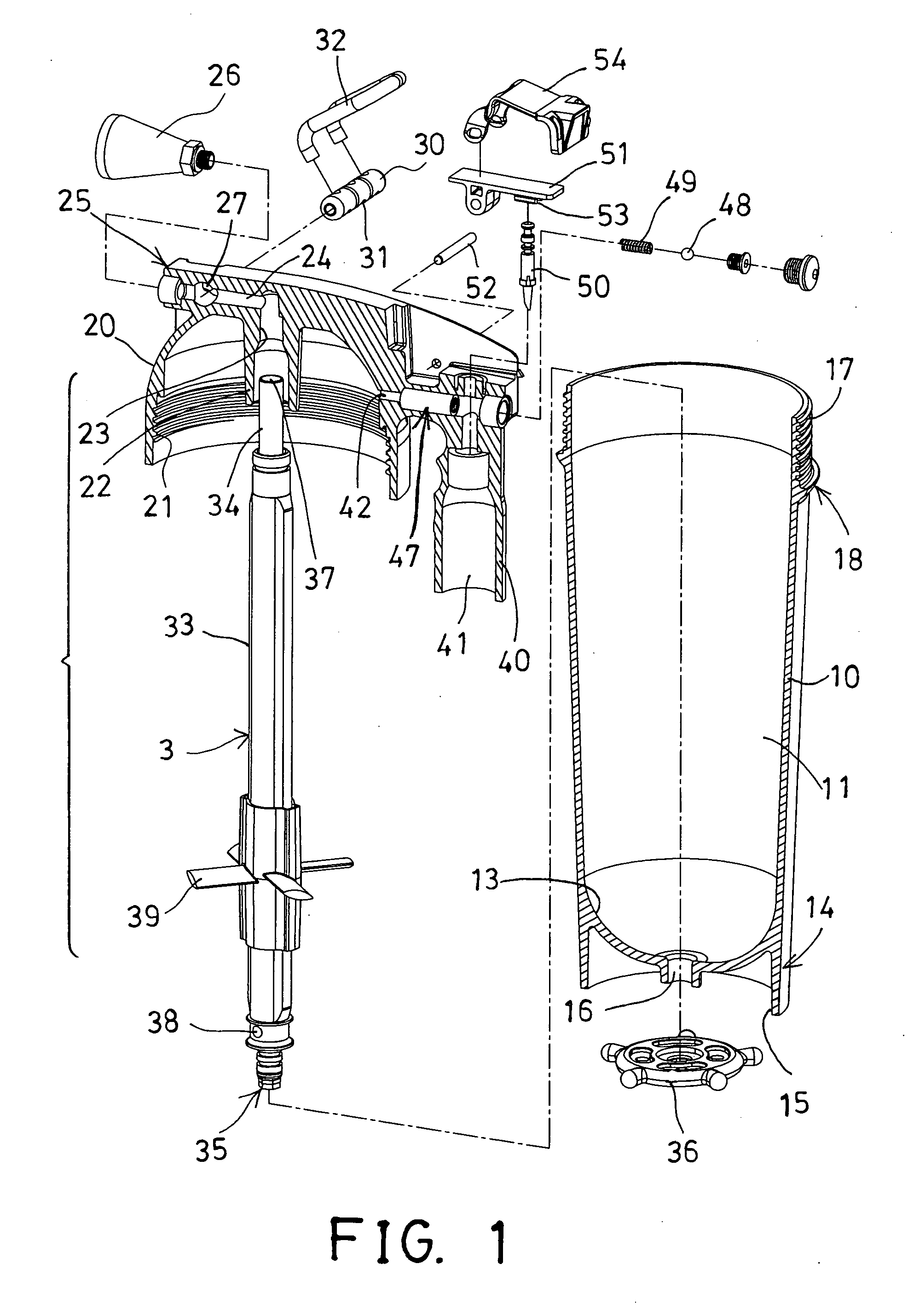 Powder agitating device for fire extinguisher