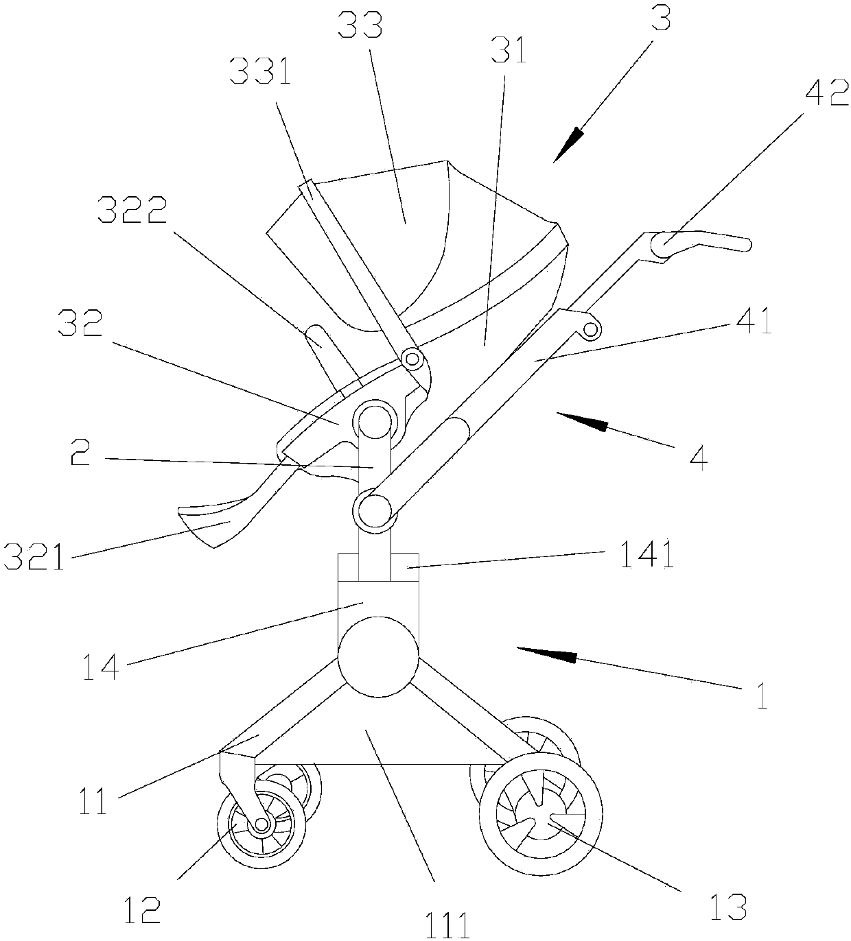 Automatic parking baby stroller