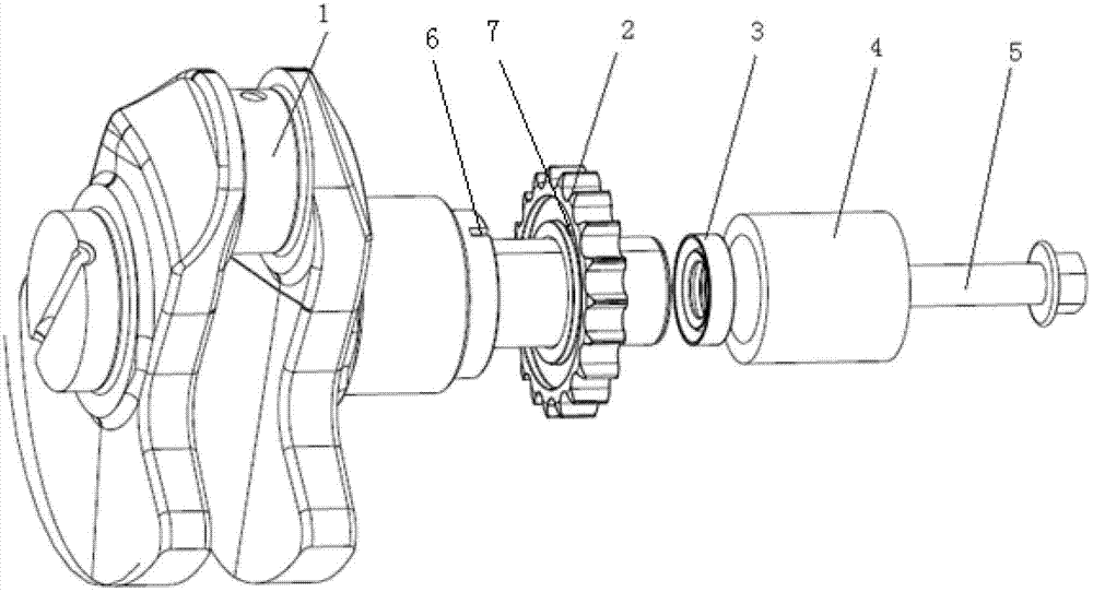 Connecting structure and mounting and fixing method for crankshaft and timing sprocket and engine