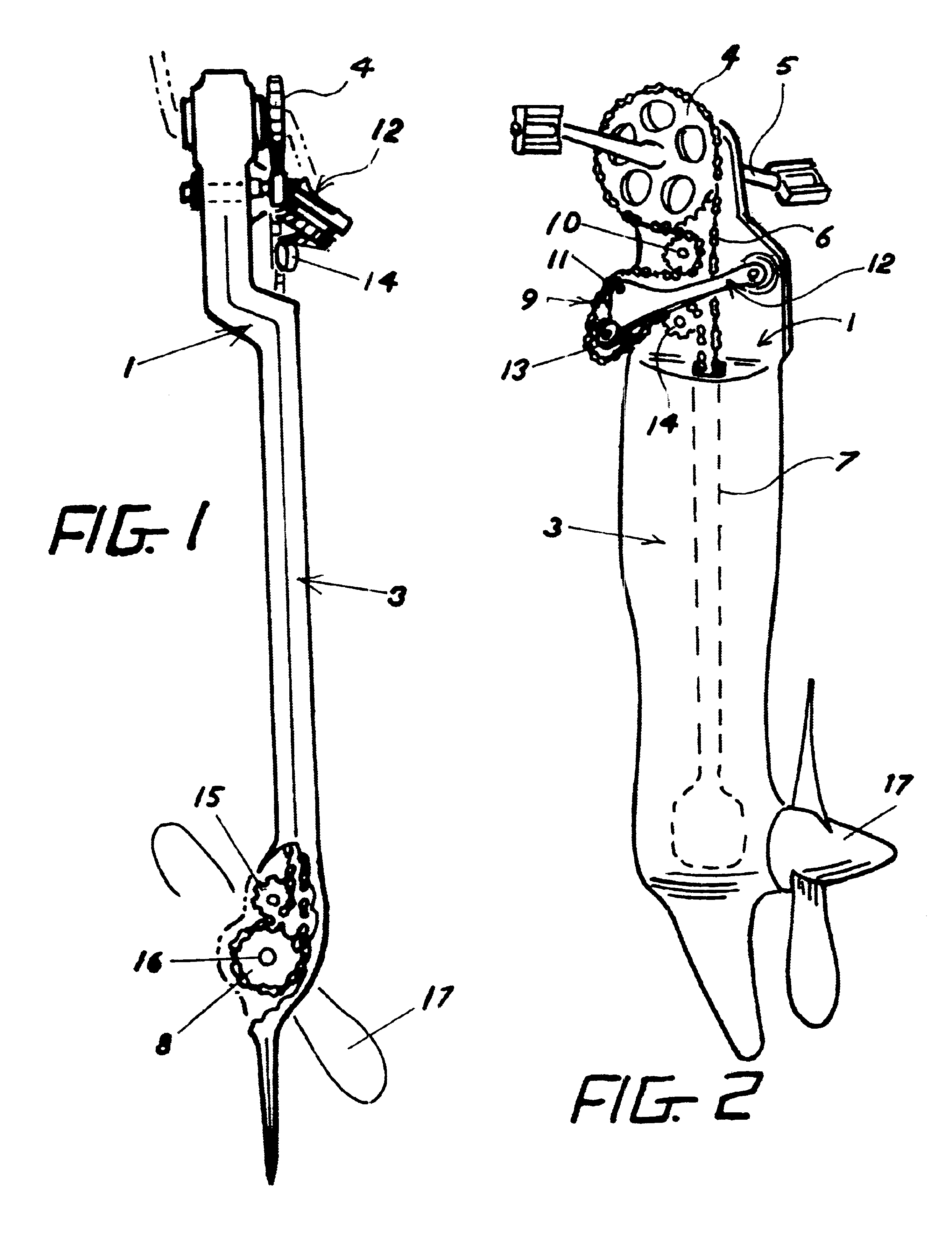 Self-tensioning pedal drive mechanism for a human powered boat