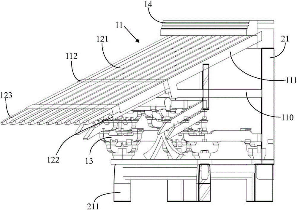 Combined eave system with large-span steel structure and bracket system wood structure and construction method of combined eave structure