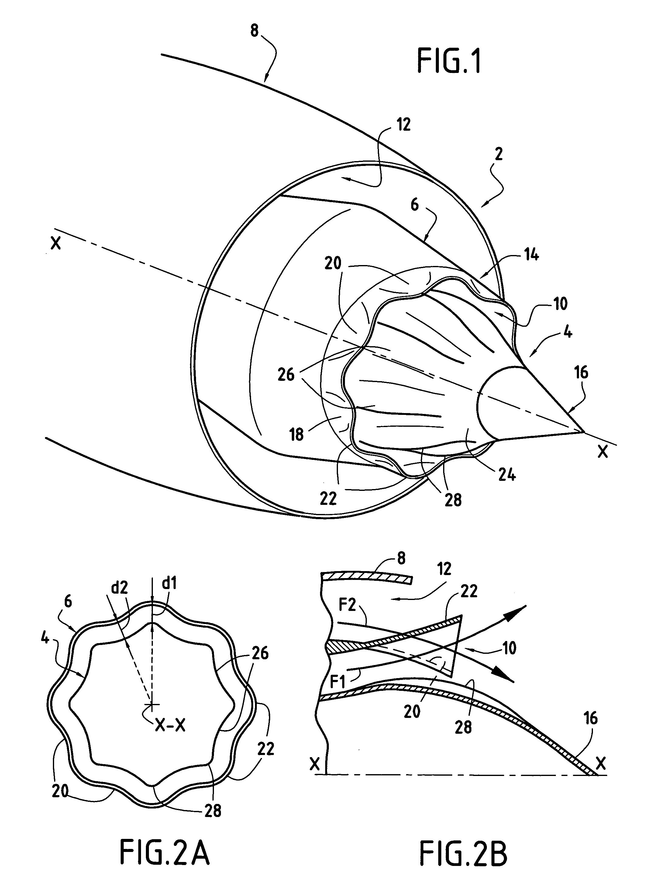 Turbomachine nozzle with noise reduction