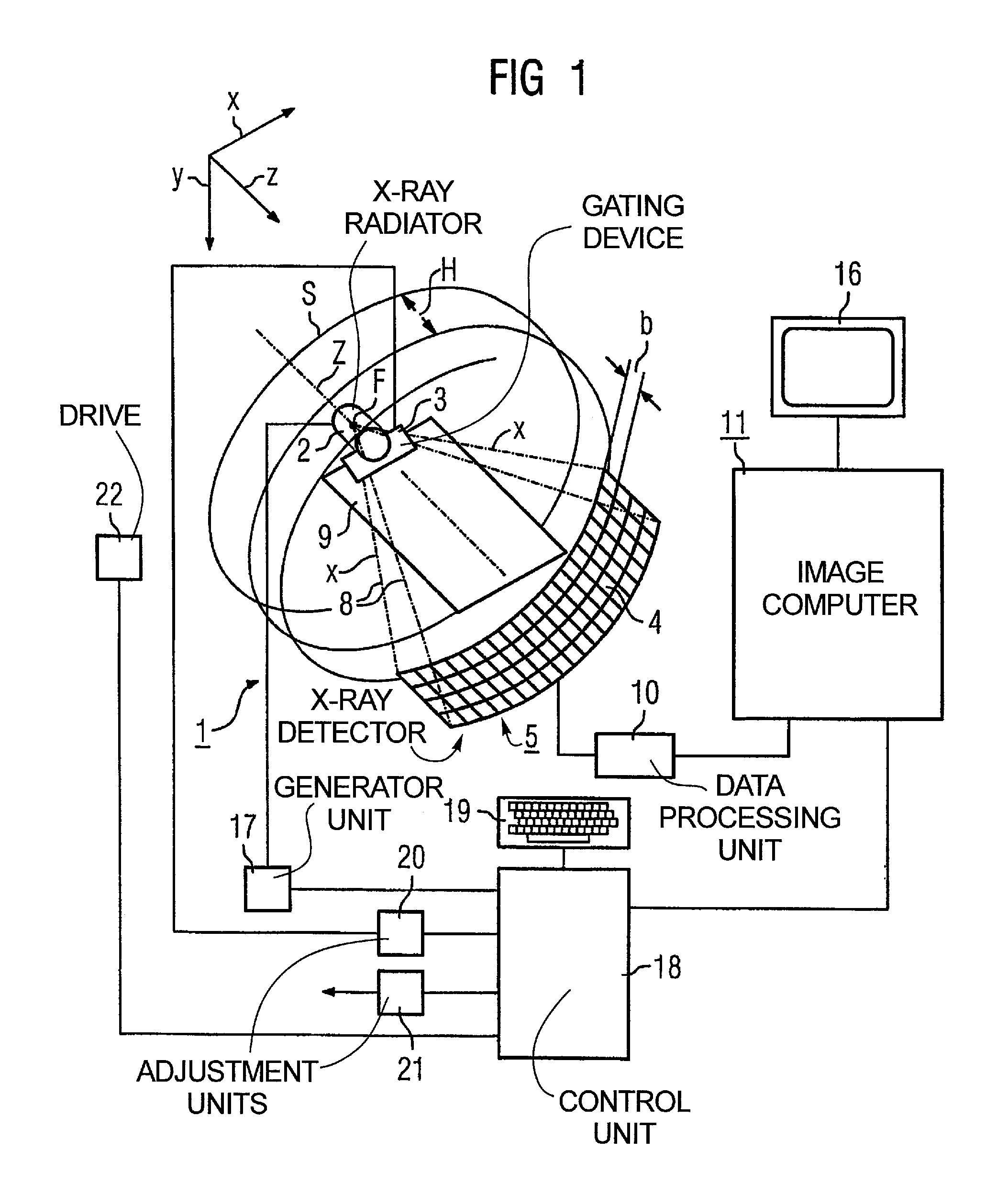 Computed tomography apparatus and beam diaphragm therefor having absorber elements shaped to produce a non-uniform beam passage opening