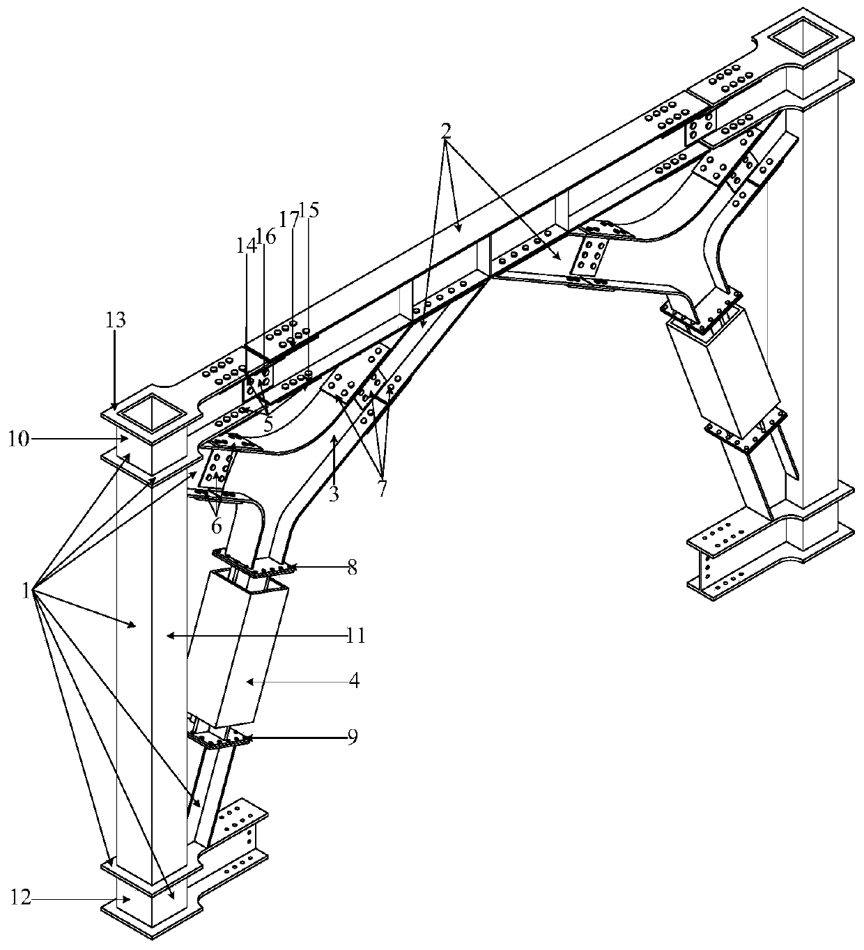 Large-headroom restorable-function steel-framed centrally-braced system