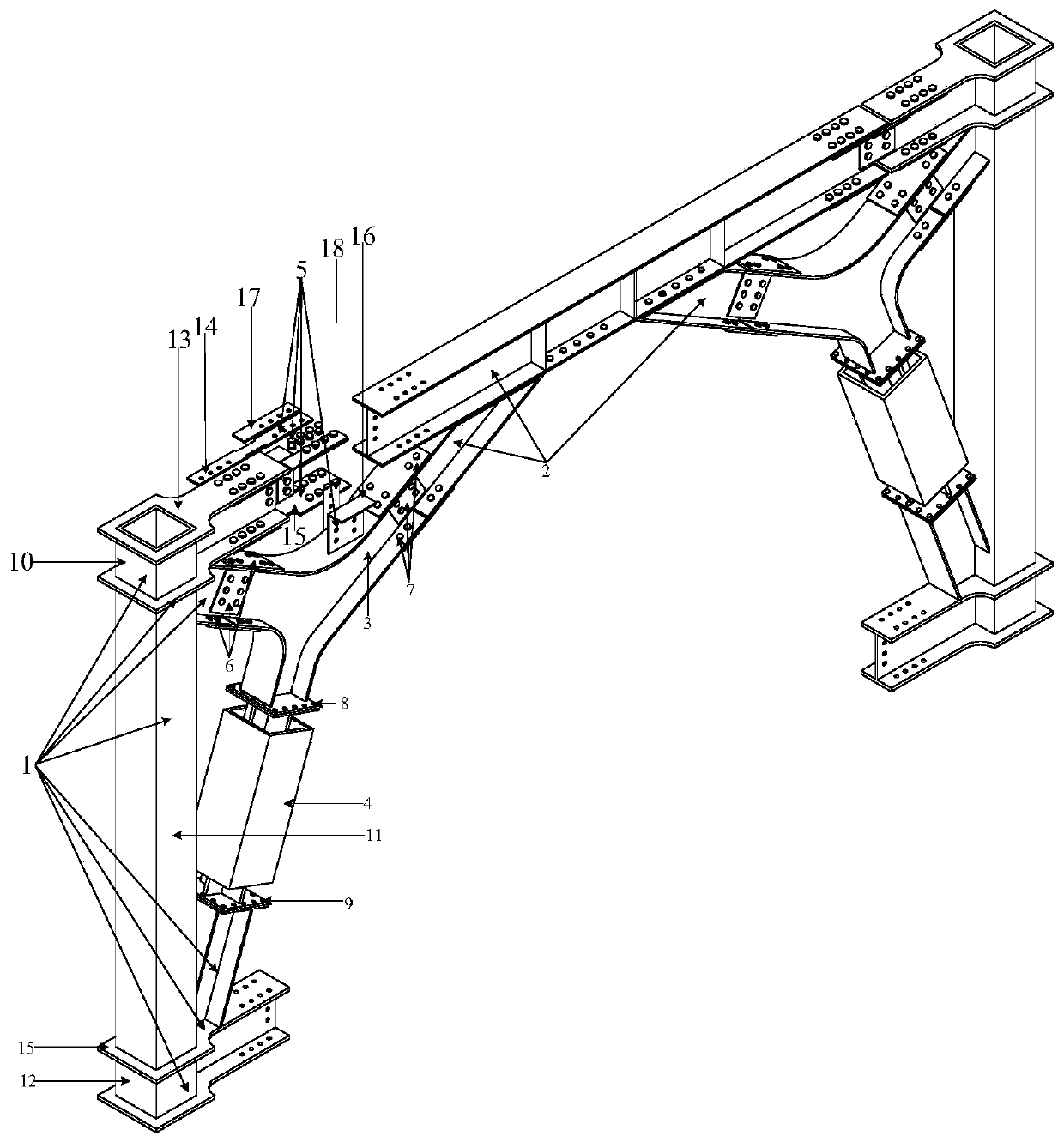 Large-headroom restorable-function steel-framed centrally-braced system