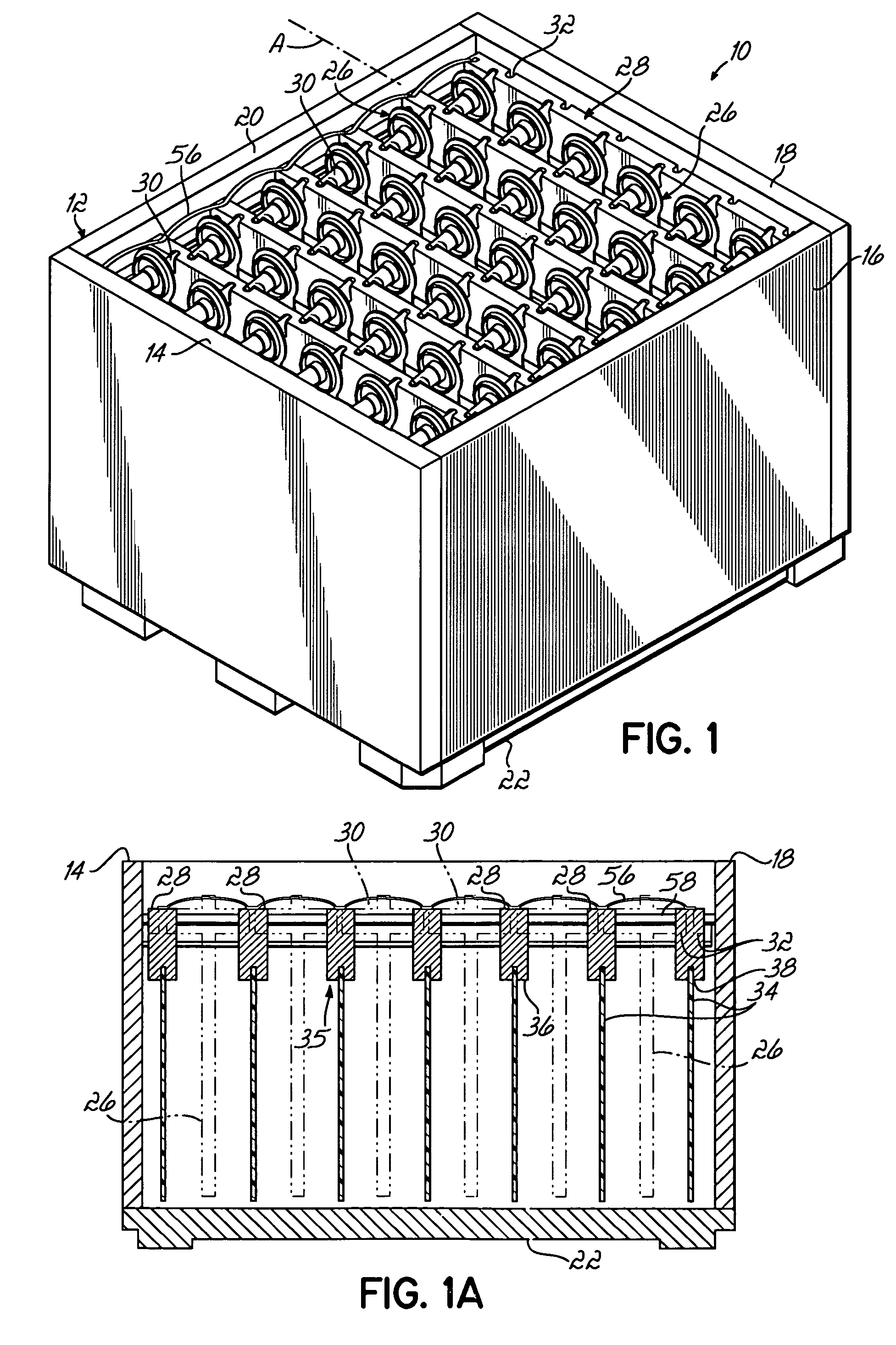 Container having non-linear support members for supporting dunnage