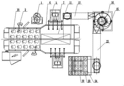 Plastic powder spraying room with a cyclone recycling and filtering function for coating