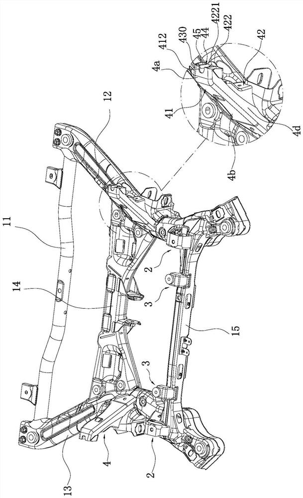 Cavel structure for front auxiliary frame and front auxiliary frame