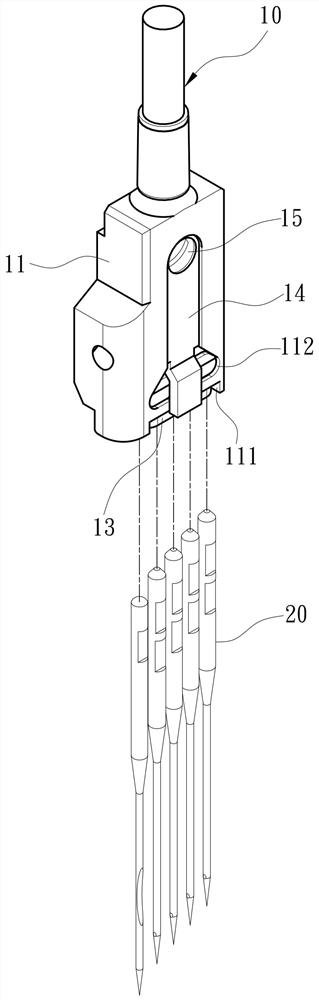 Sewing machine needle clamp with replaceable yarn passing plate