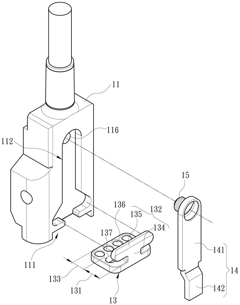 Sewing machine needle clamp with replaceable yarn passing plate