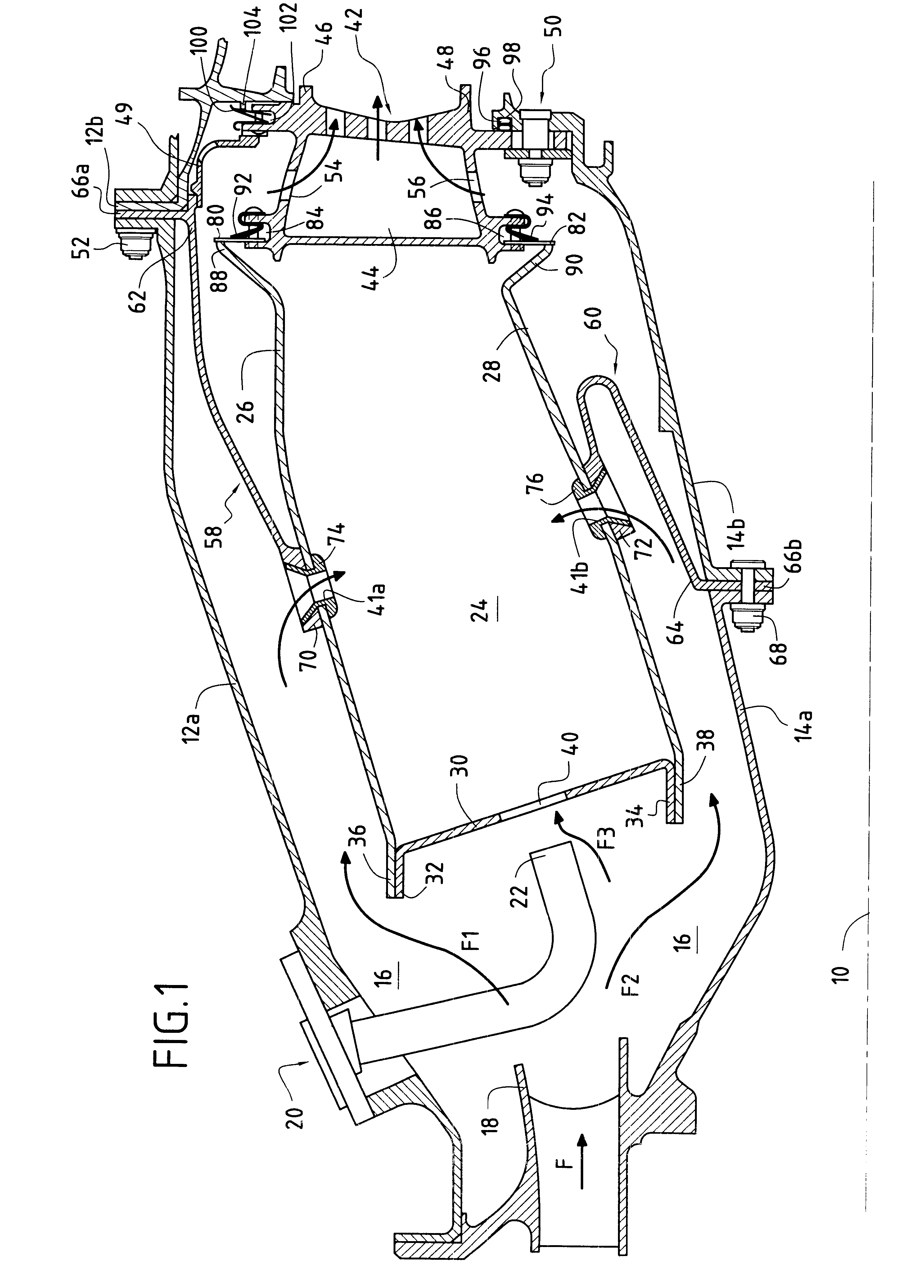 Fastening a CMC combustion chamber in a turbomachine using the dilution holes