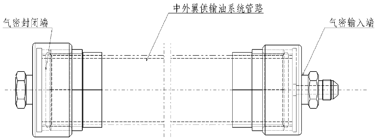 Center-outboard wing fuel delivery system pipeline airtight test device and method