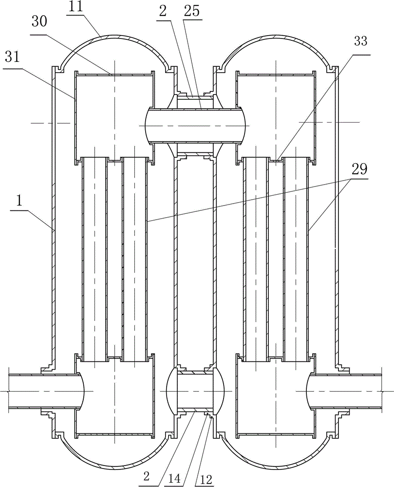 Pipe connection instant heating type heat exchanger with part of shell tubes storing water