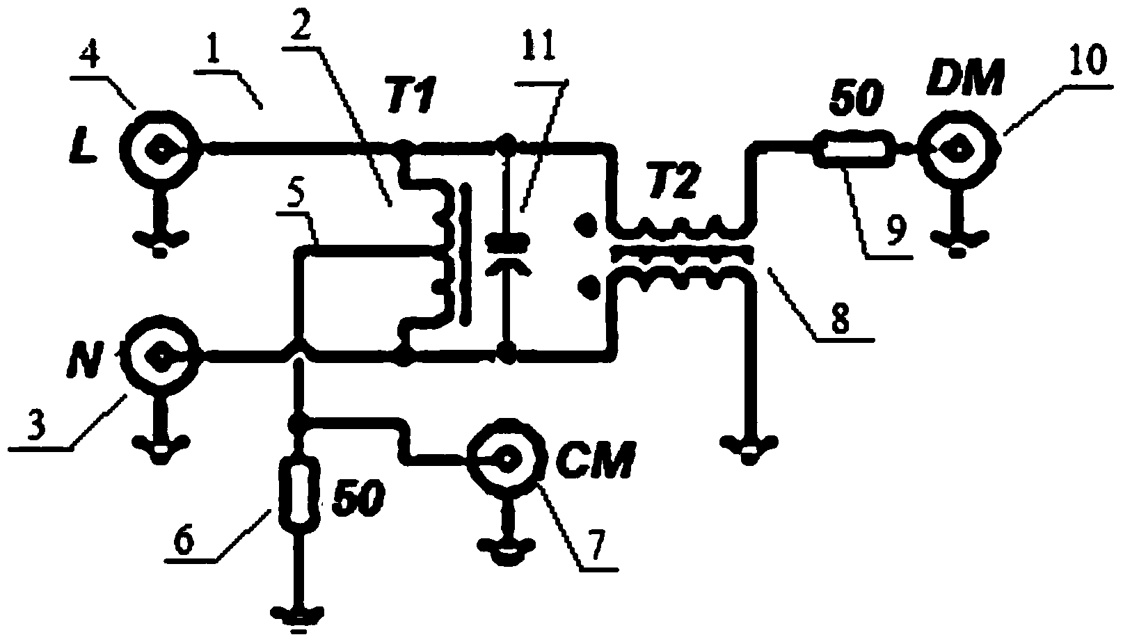 Module for separating different-mode signal and common-mode signal