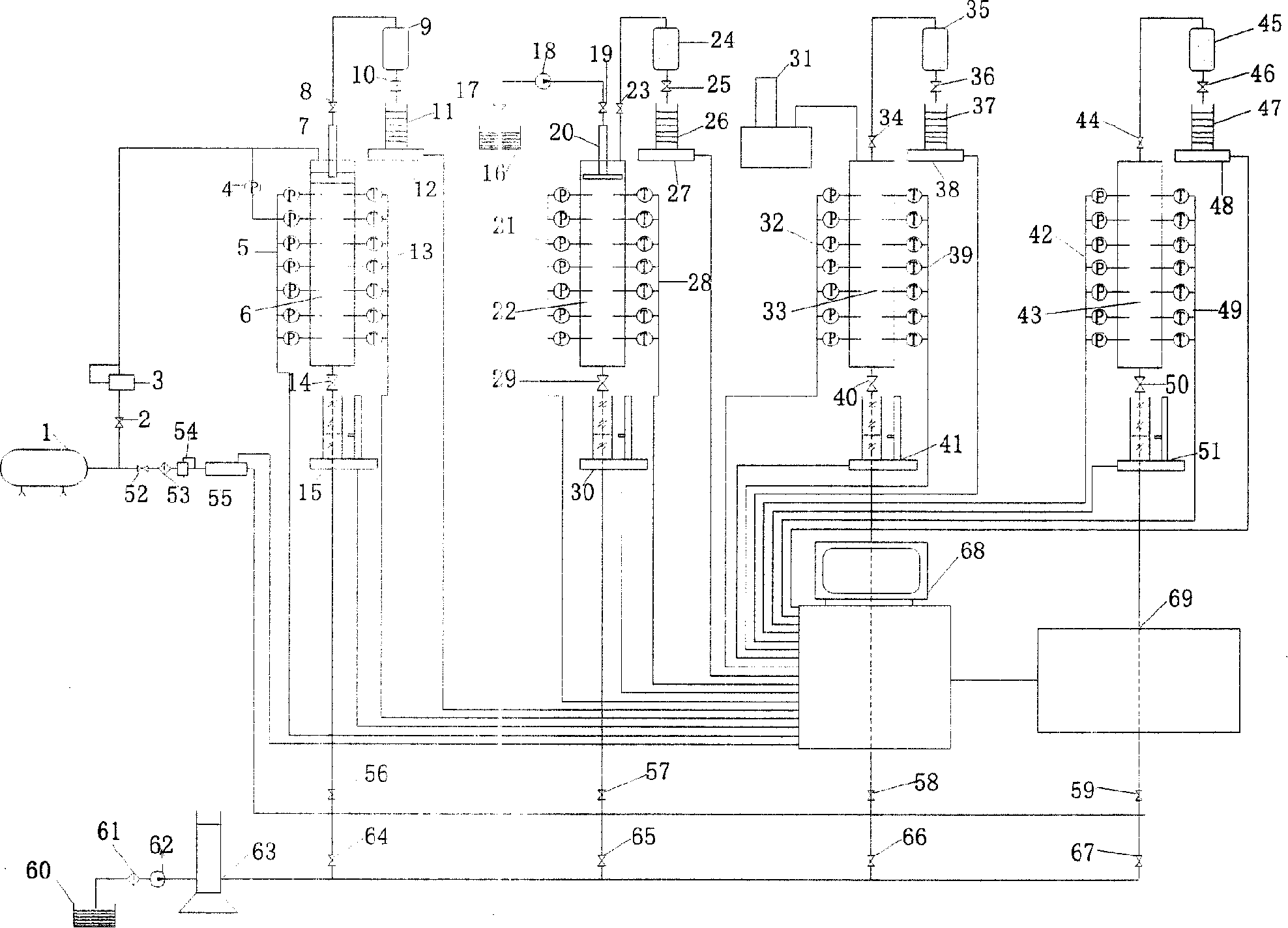 Monitoring test system for burying gas and leachate transmit process